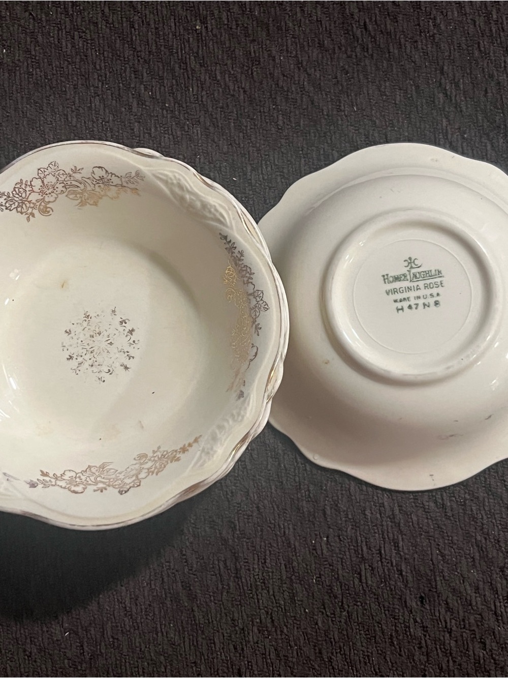 Homer Laughlin Virginia Rose White Bowl with Gold Floral Trim
